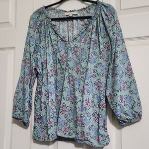 LOFT Floral Blouse - Blue and Pink